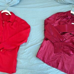 Set of 2 Red and Burgundy Button-Up Shirts